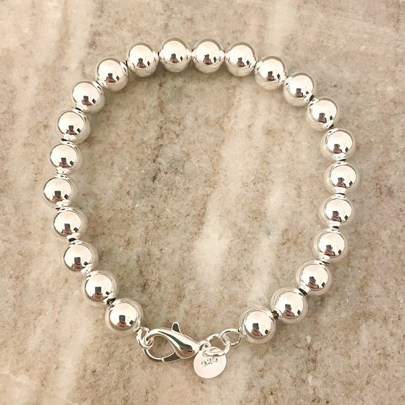 925 Sterling Silver Bead Bracelet 8 mm Ball Bracelet Large Round Bracelet - Picture 2 of 5